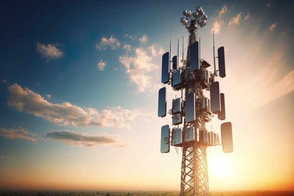 Background image shows a 5G global network technology communication antenna tower for wireless high speed internet. Future proof fastest internet technology is LTE aerial network connection. Generative AI Background image shows a 5G global network technology communication antenna tower for wireless high speed internet. Future proof fastest internet technology is LTE aerial network connection. Generative AI