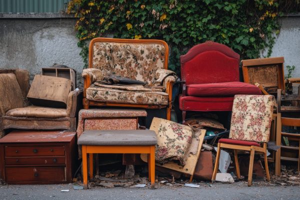 A pile of old furniture waiting to be donated. A pile of old furniture waiting to be donated.